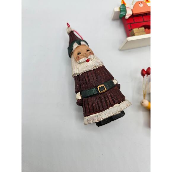 Lot of 5 Vintage Hand Painted Wooden Christas Ornaments  Santa Train Snowman - Picture 2 of 5